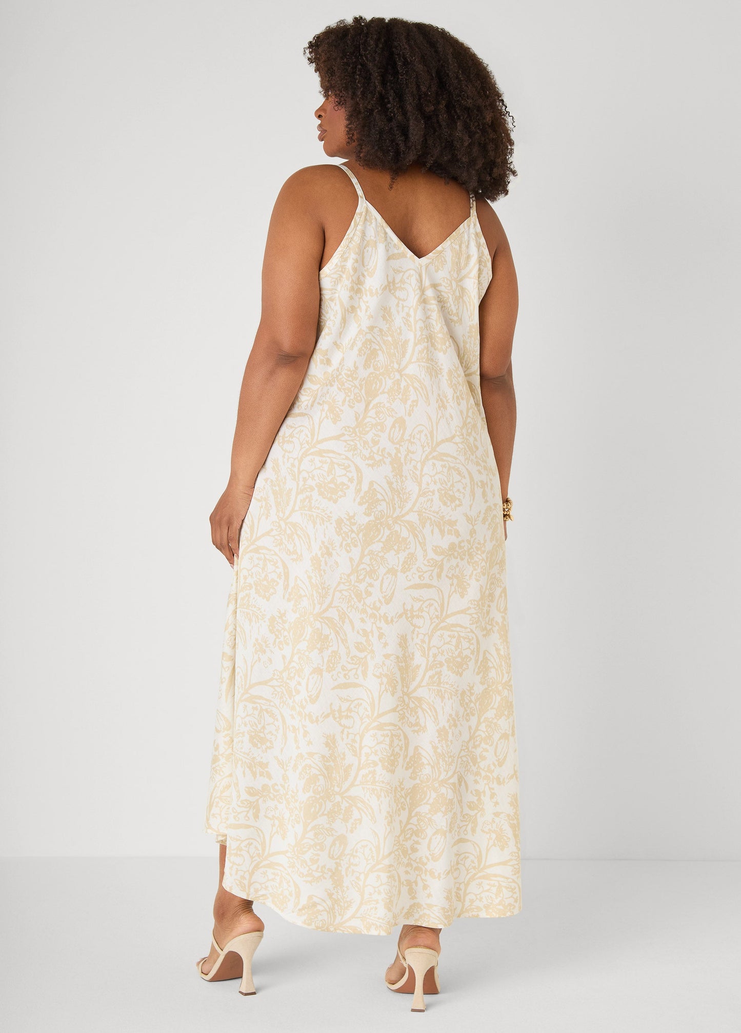 Ashley Stewart Floral Print V Neck Midaxi Dress White