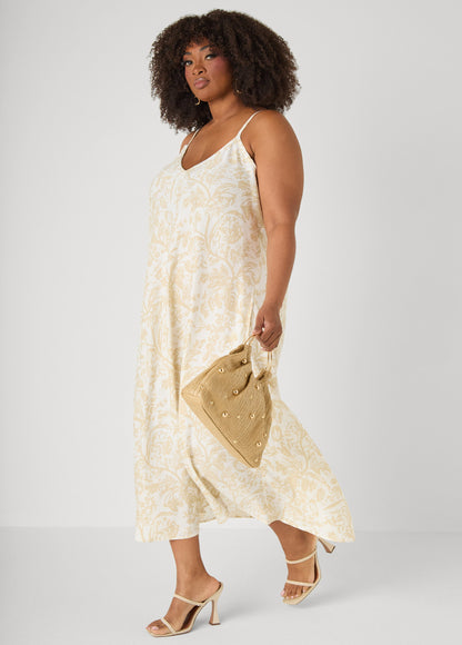 Ashley Stewart Floral Print V Neck Midaxi Dress White