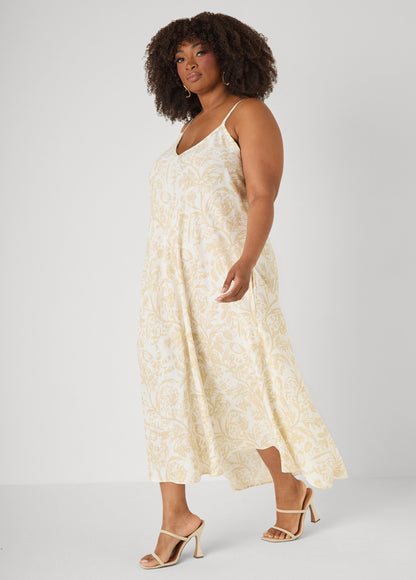 Ashley Stewart Floral Print V Neck Midaxi Dress White
