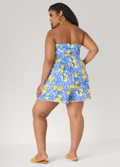 Ashley Stewart Strapless Printed Romper Black Combo