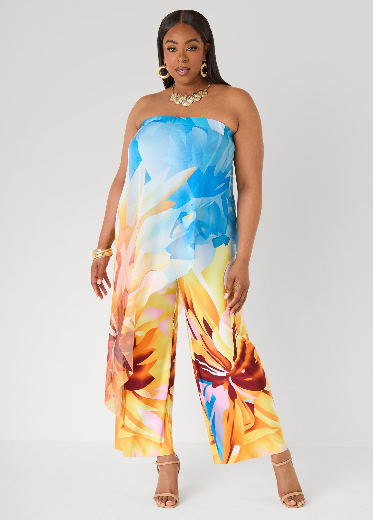 Ashley Stewart Layered Floral Print Jumpsuit Multi