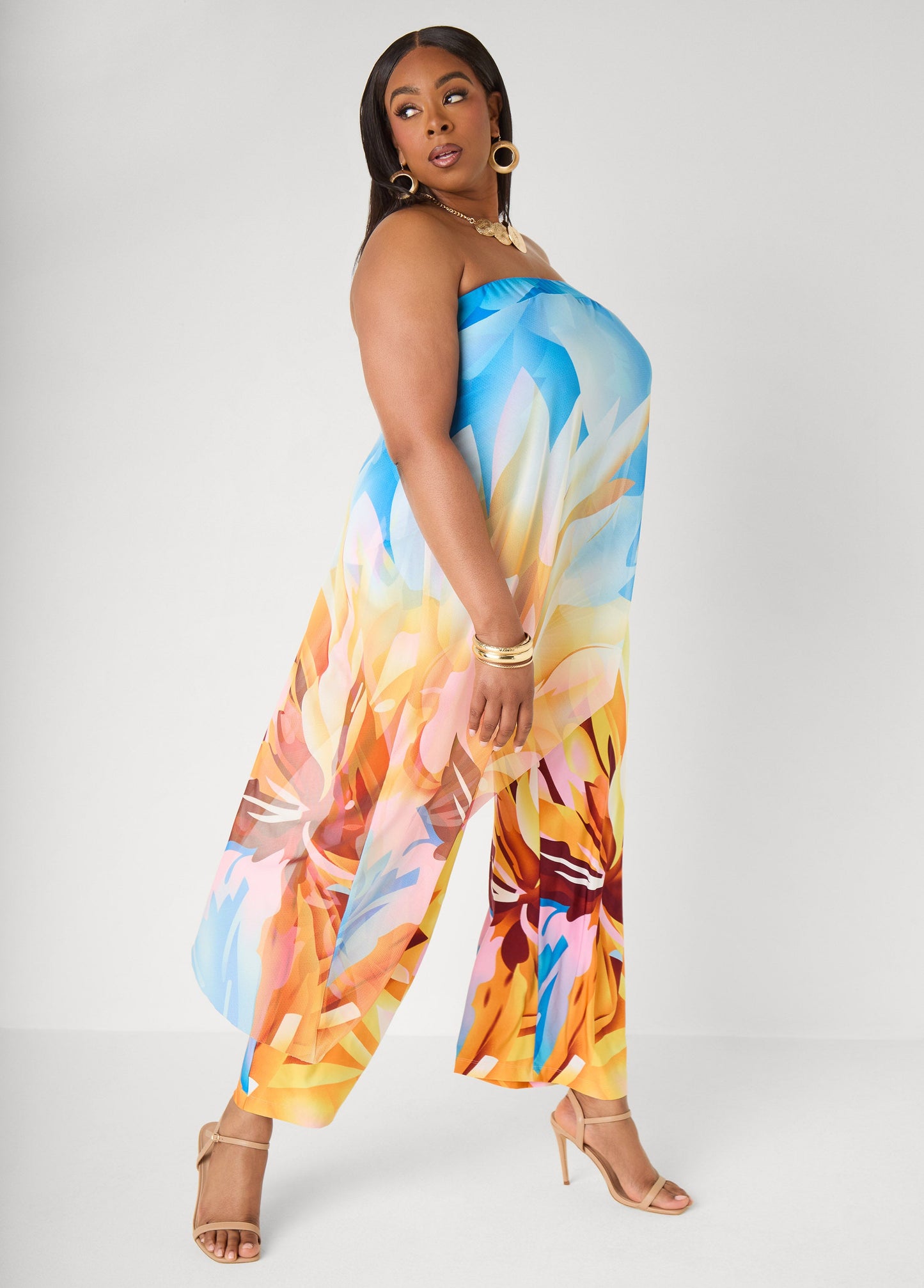 Ashley Stewart Layered Floral Print Jumpsuit Multi