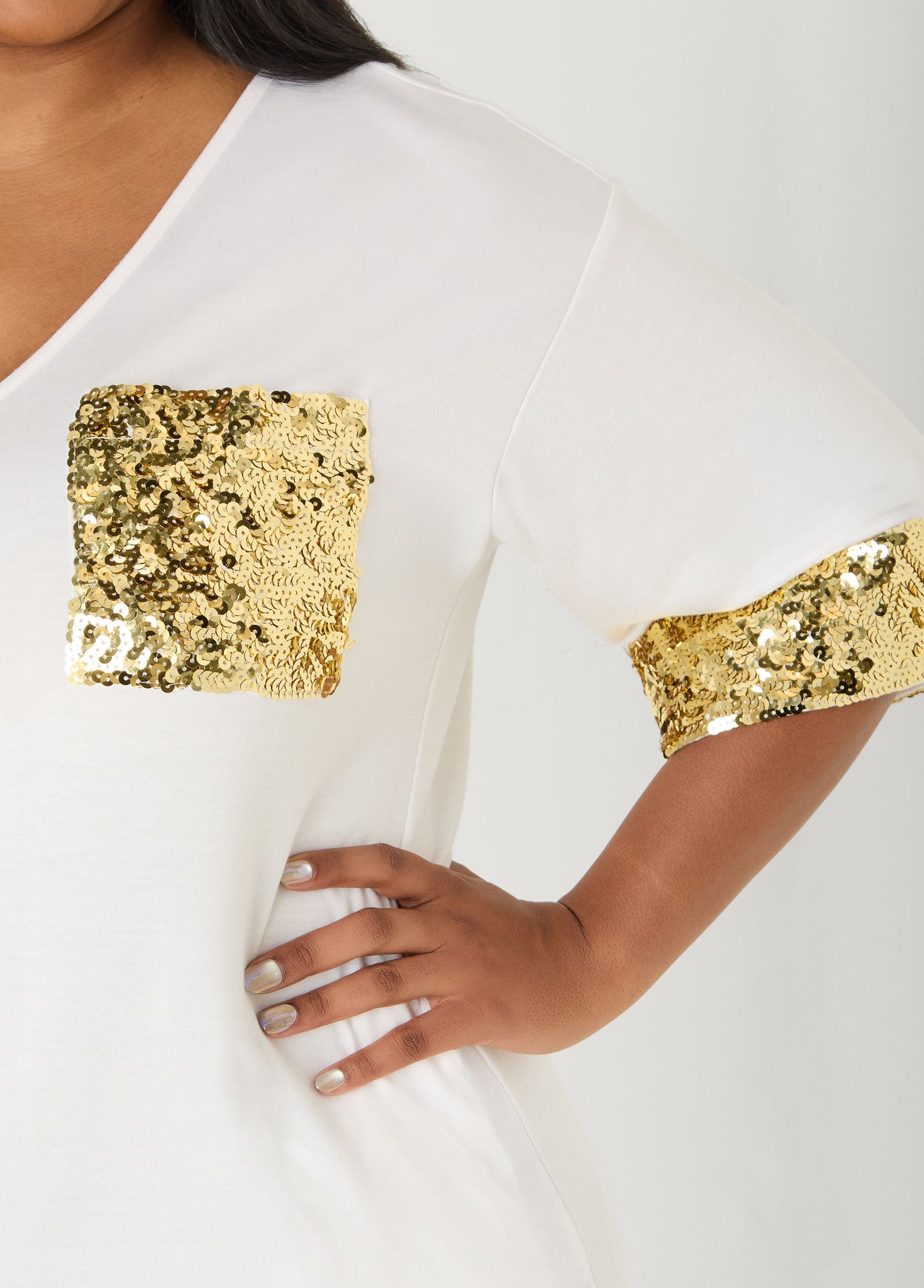Ashley Stewart Sequined Terry T Shirt Dress White