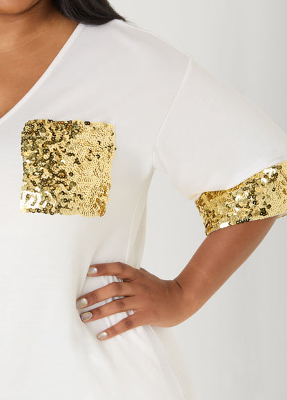 Ashley Stewart Sequined Terry T Shirt Dress White