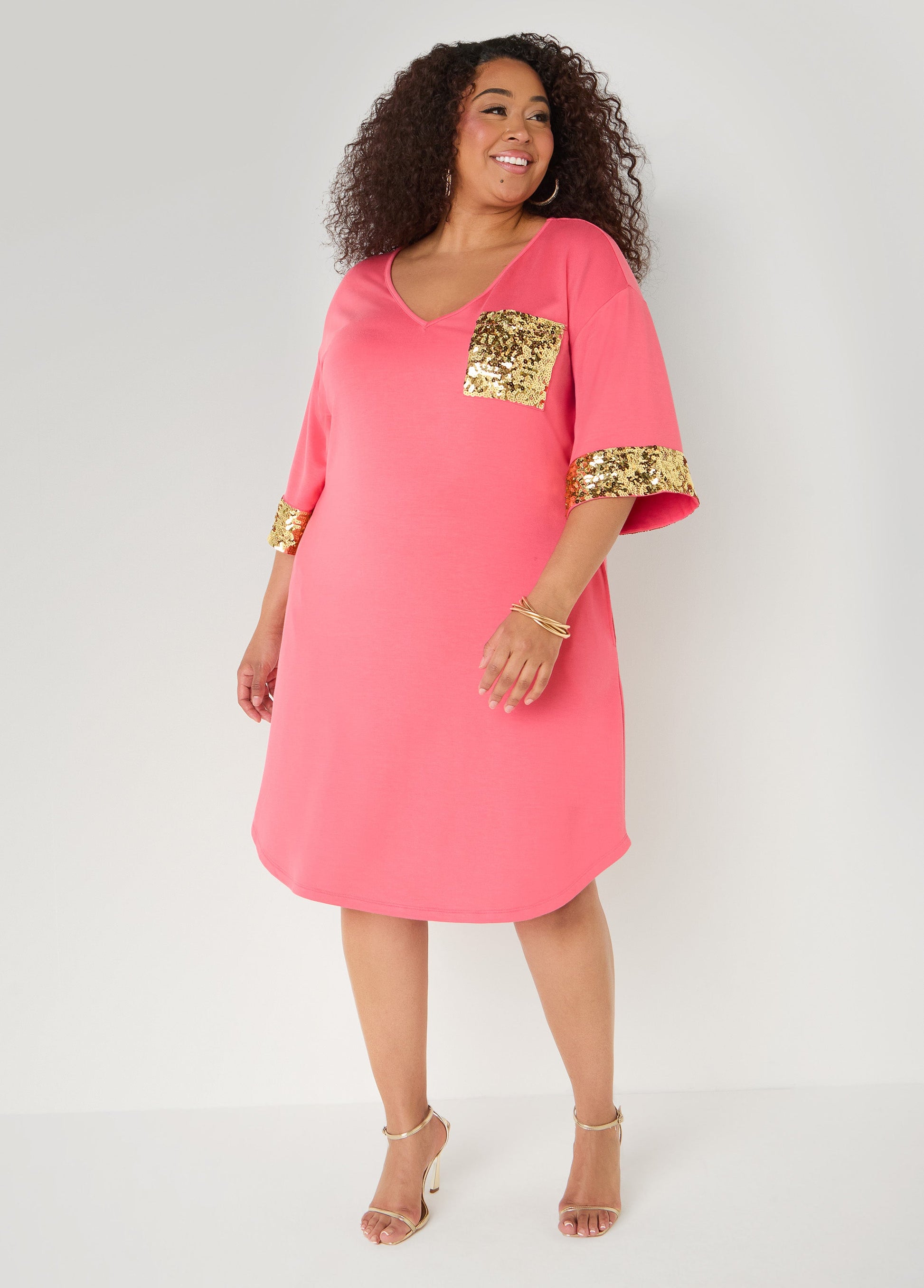 Ashley Stewart Sequined Terry T Shirt Dress White