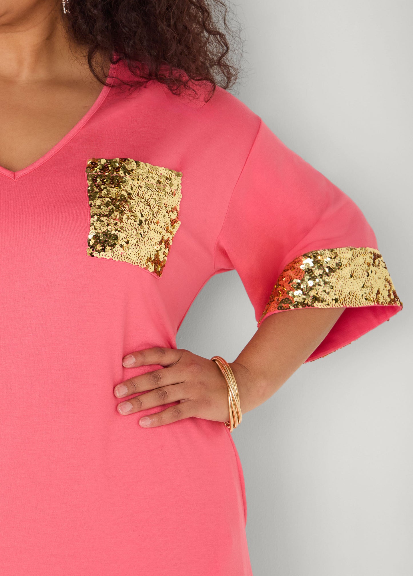Ashley Stewart Sequined Terry T Shirt Dress White