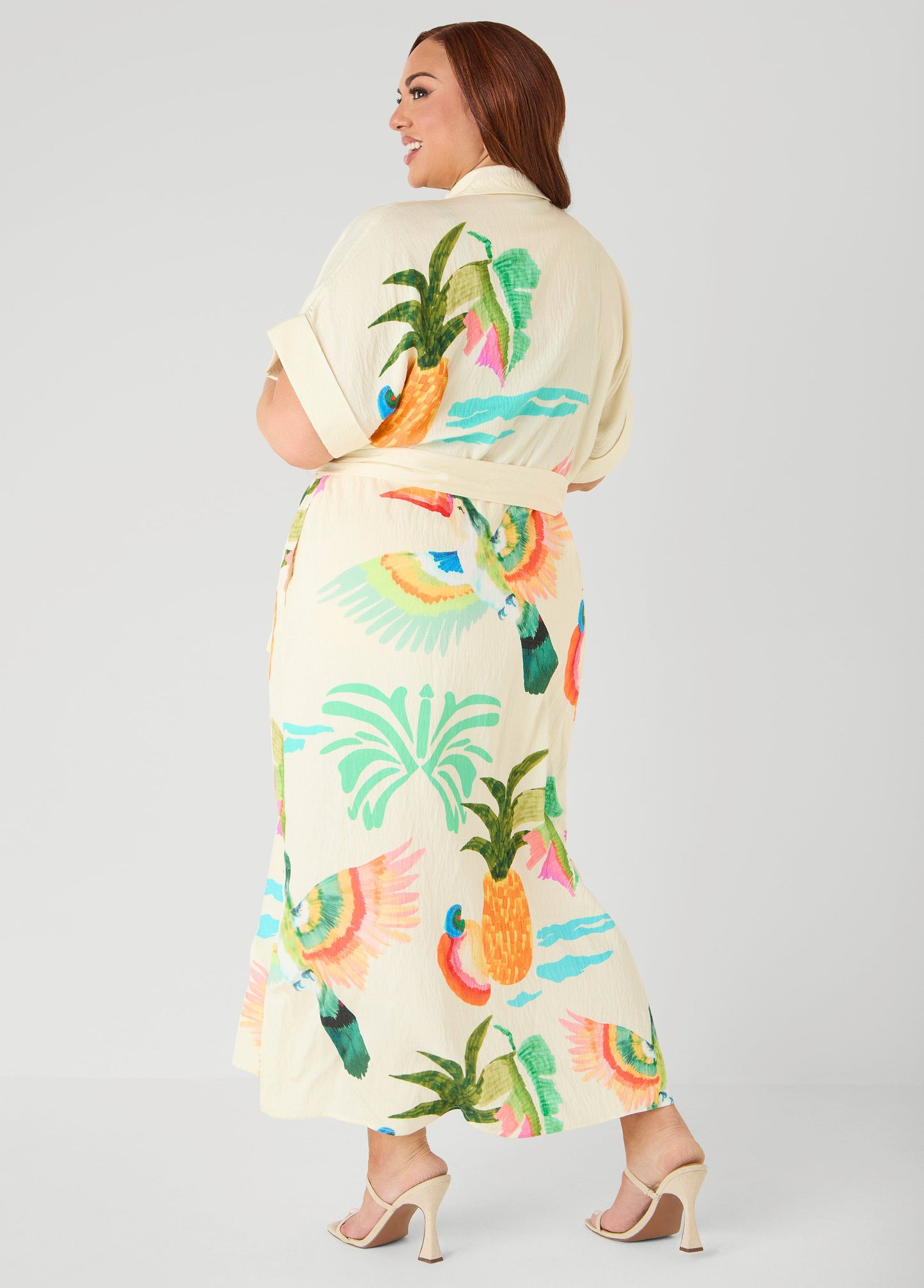 Ashley Stewart Tropical Print Maxi Shirtdress Caribbean Sea