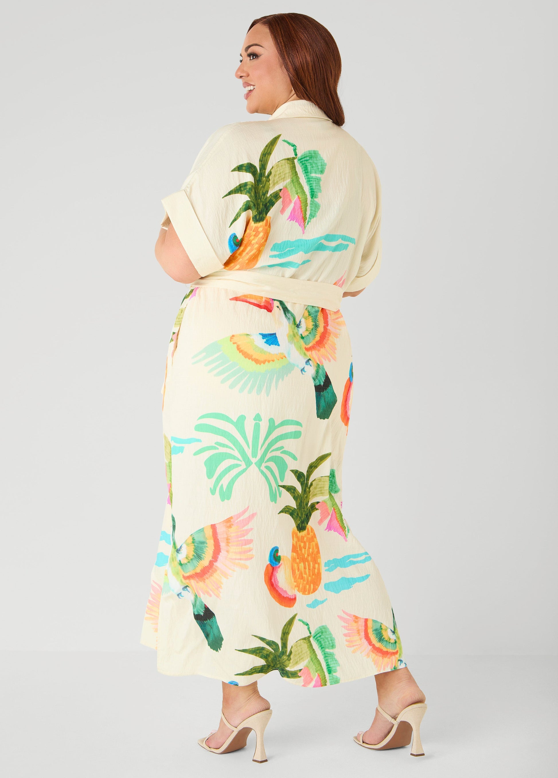 Ashley Stewart Tropical Print Maxi Shirtdress Caribbean Sea