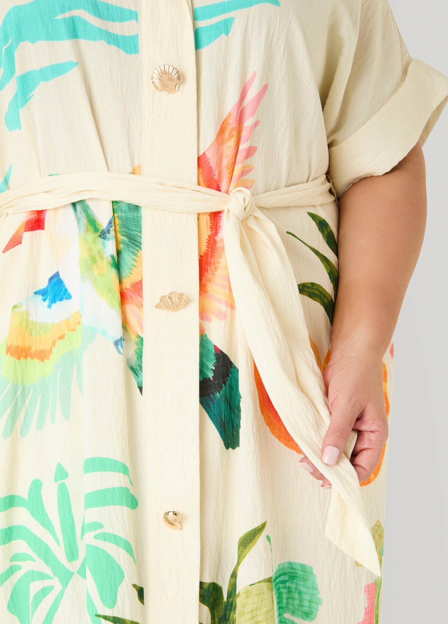 Ashley Stewart Tropical Print Maxi Shirtdress Caribbean Sea