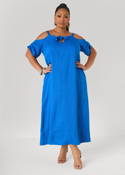 Ashley Stewart Cold Shoulder Maxi Dress Victoria Blue