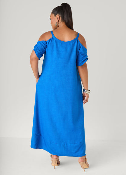Ashley Stewart Cold Shoulder Maxi Dress Victoria Blue