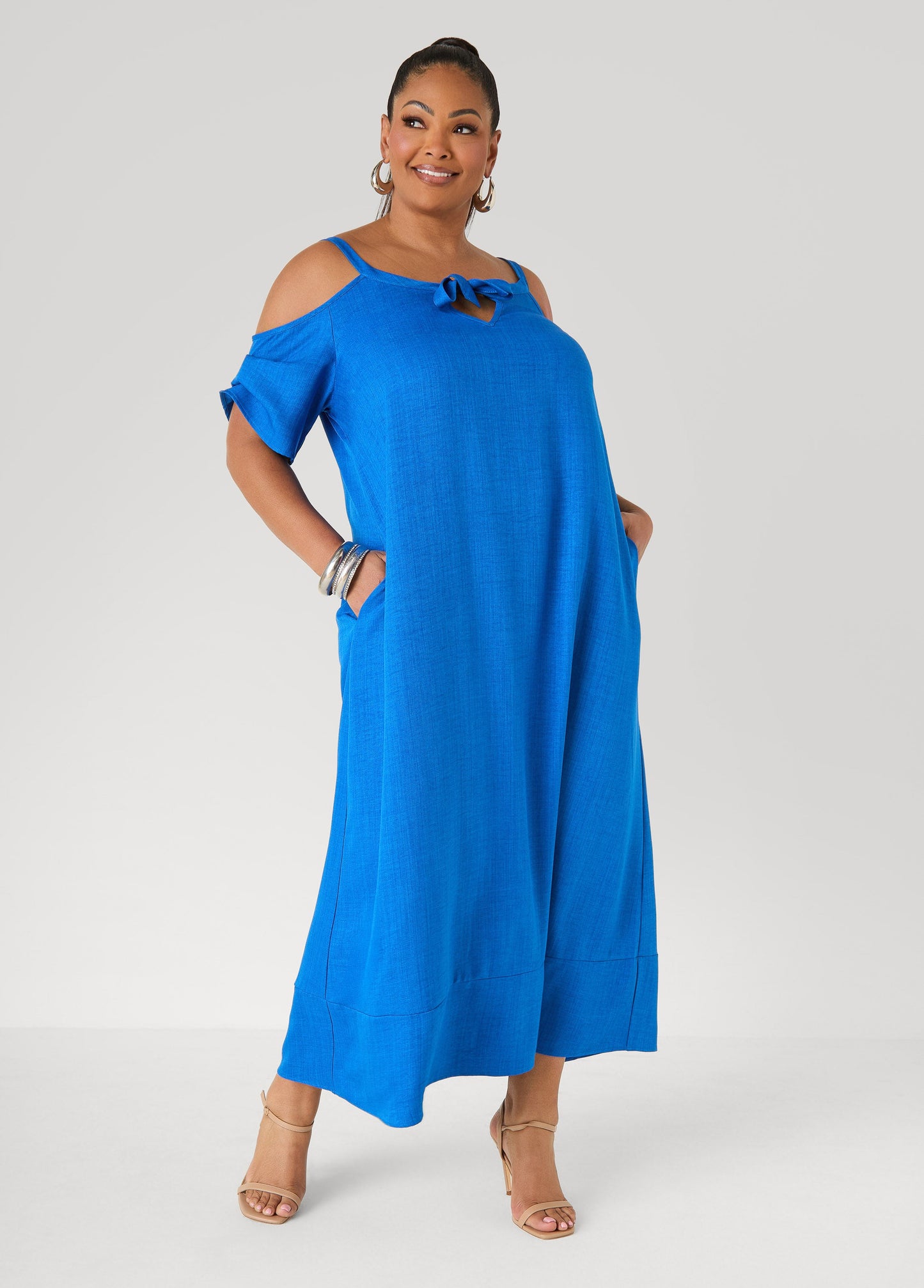 Ashley Stewart Cold Shoulder Maxi Dress Victoria Blue