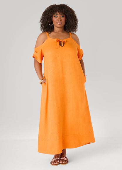 Ashley Stewart Cold Shoulder Maxi Dress Victoria Blue