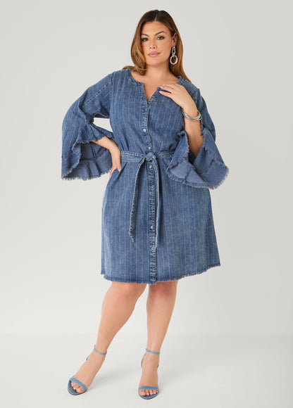 Ashley Stewart Striped Denim Shirtdress Denim Blue