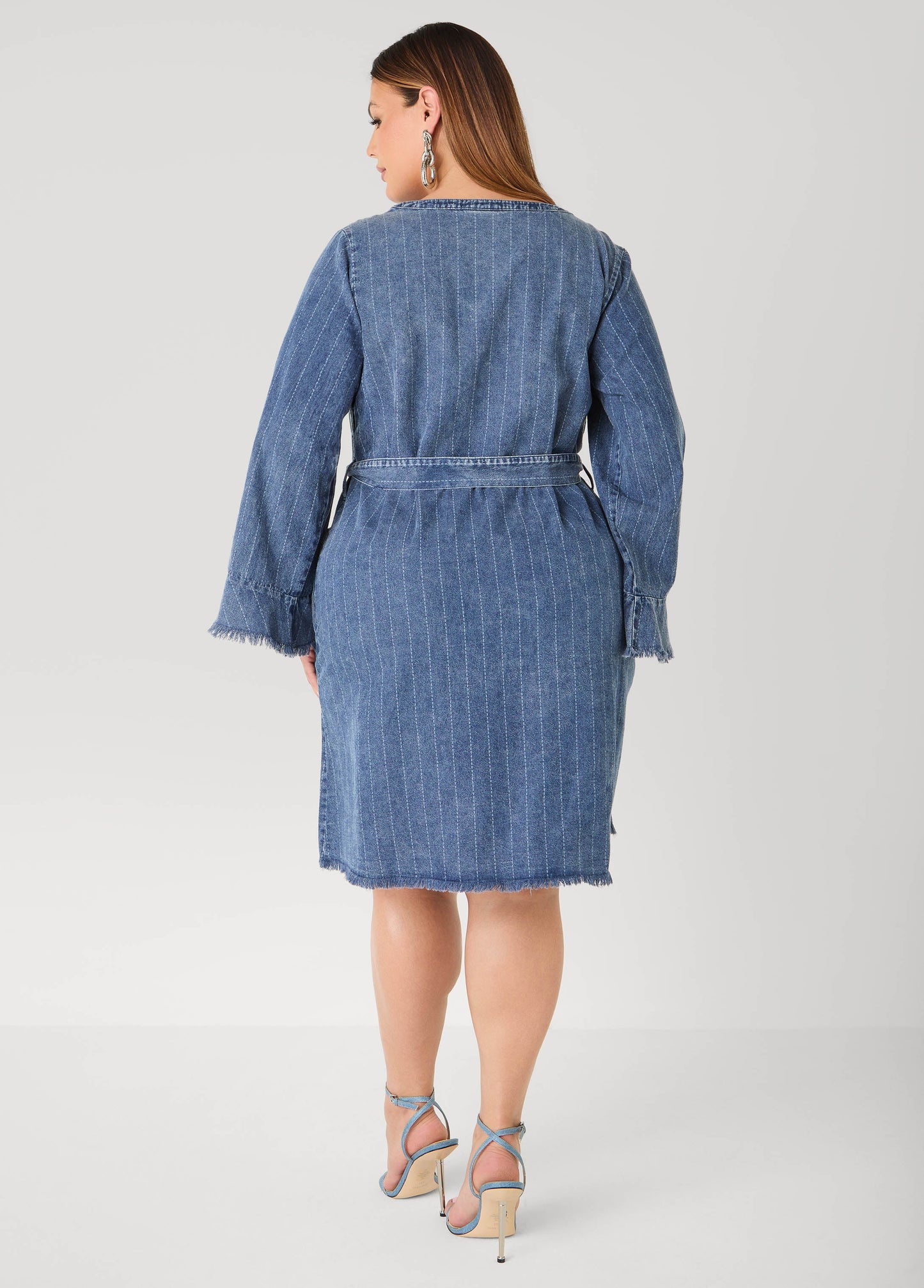Ashley Stewart Striped Denim Shirtdress Denim Blue