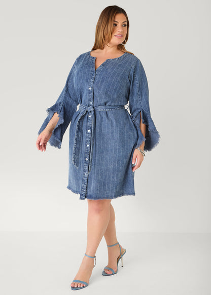 Ashley Stewart Striped Denim Shirtdress Denim Blue