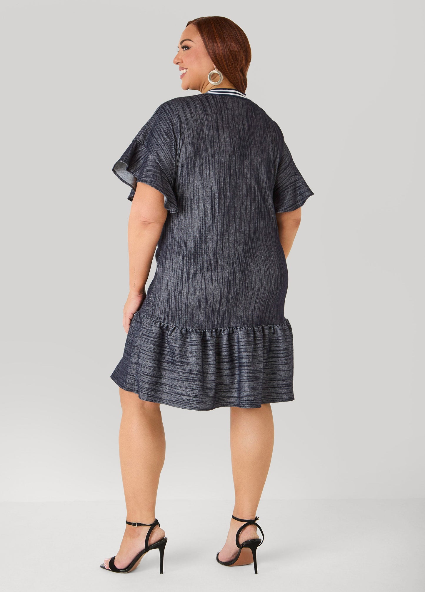 Ashley Stewart Textured Denim Babydoll Dress Denim
