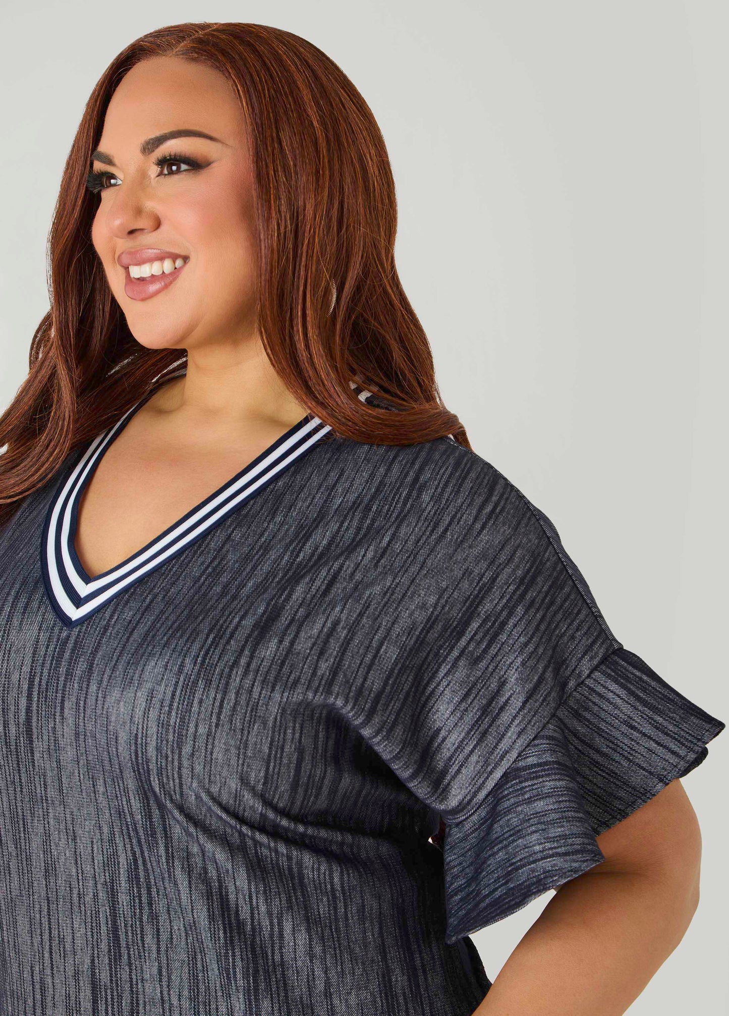 Ashley Stewart Textured Denim Babydoll Dress Denim