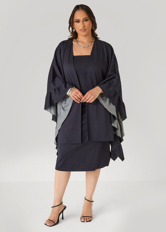 Ashley Stewart Ruffle Trimmed Denim Kimono Denim