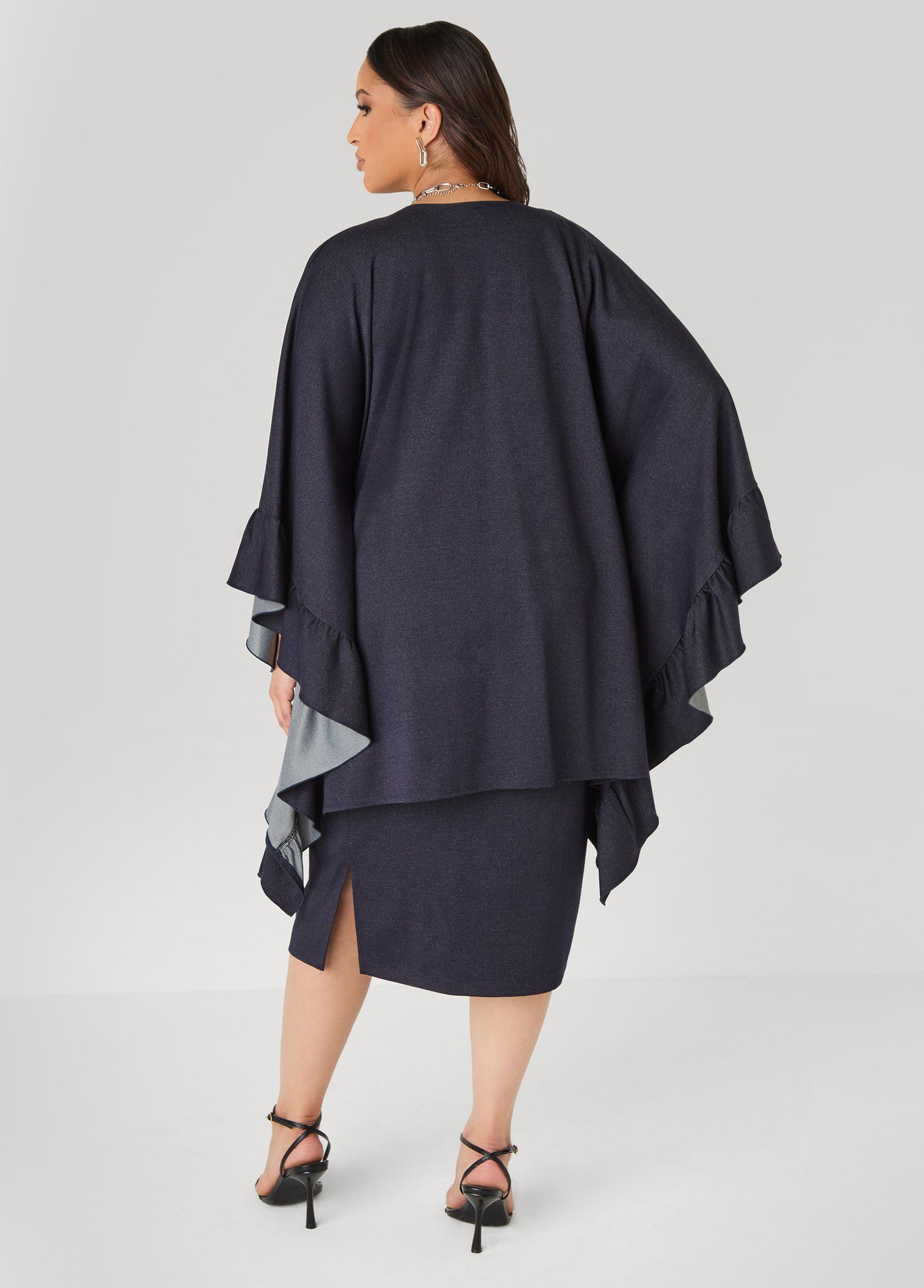 Ashley Stewart Ruffle Trimmed Denim Kimono Denim