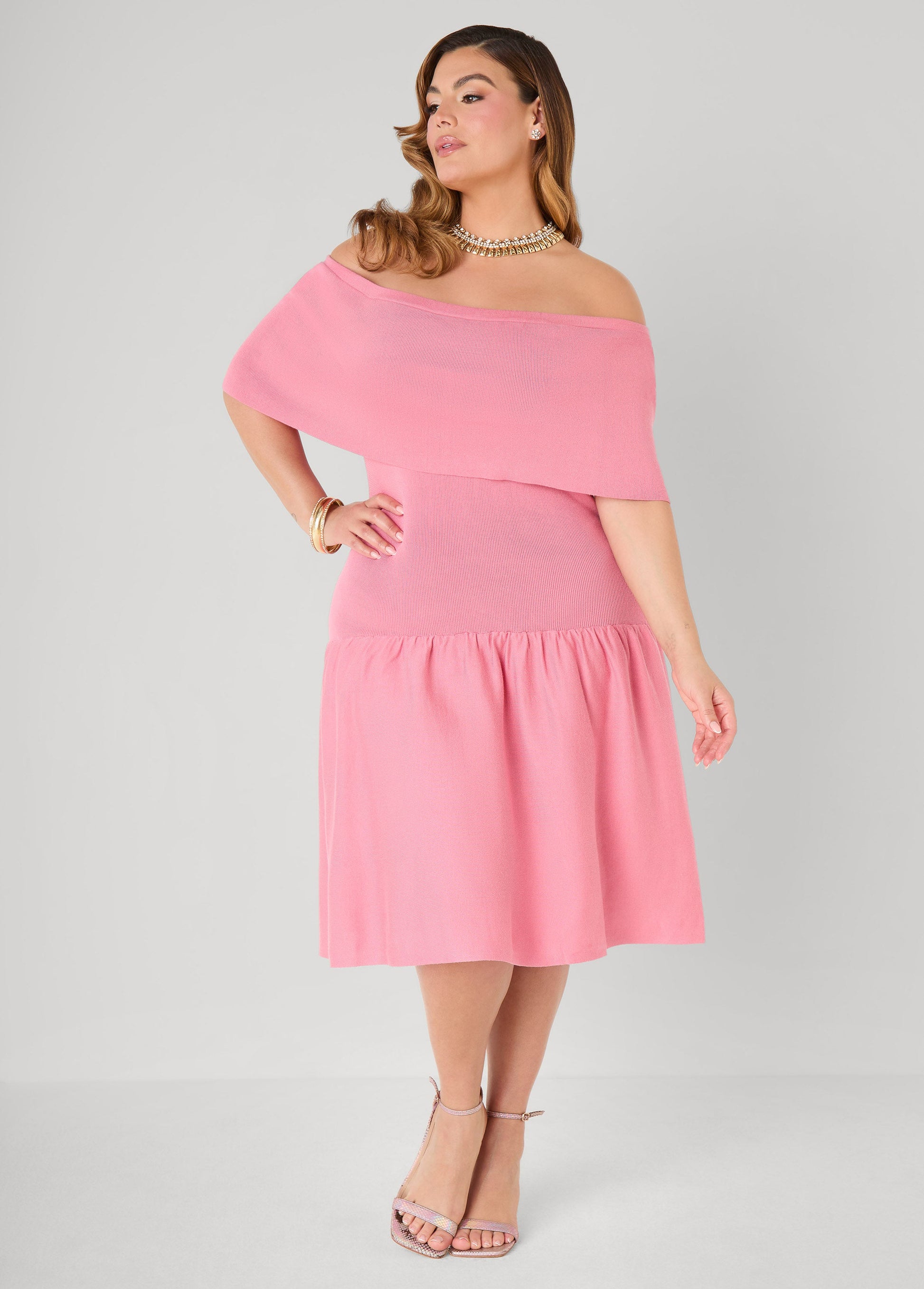 Ashley Stewart Off The Shoulder Sweater Dress Confetti
