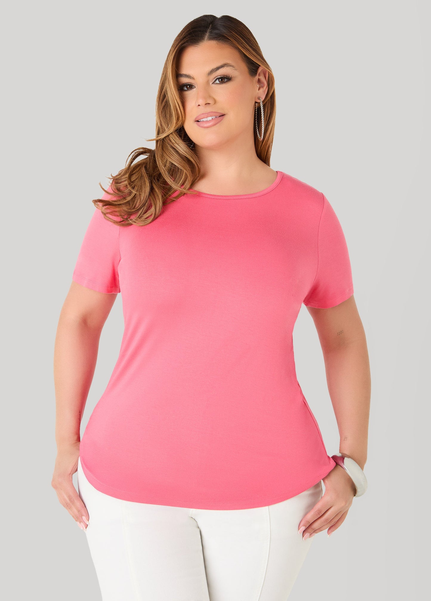 Ashley Stewart The Basic Jersey Crewneck Tee Calypso Coral