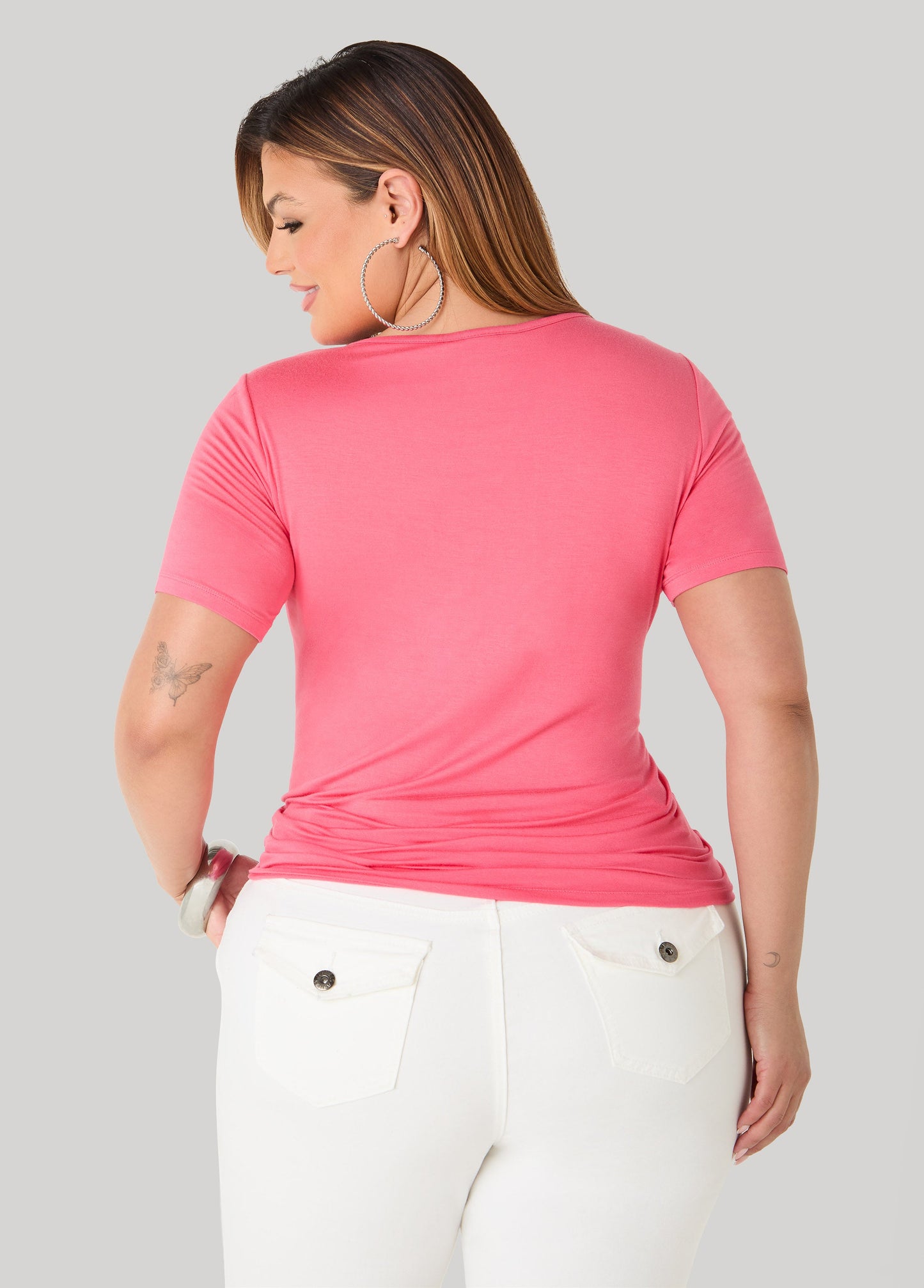 Ashley Stewart The Basic Jersey Crewneck Tee Calypso Coral