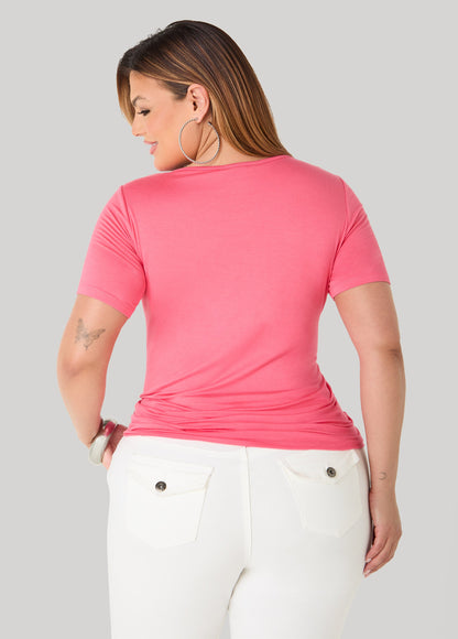Ashley Stewart The Basic Jersey Crewneck Tee Calypso Coral