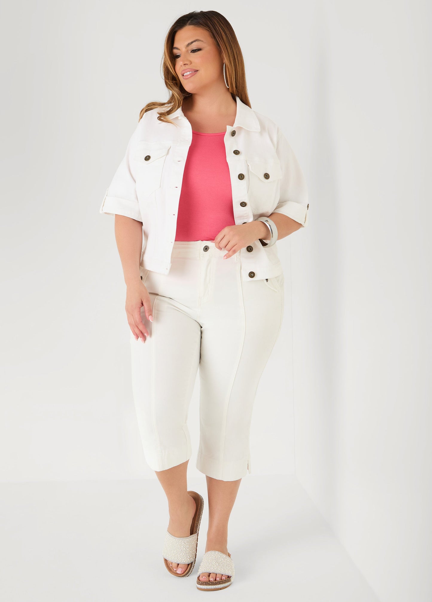 Ashley Stewart The Basic Jersey Crewneck Tee Calypso Coral