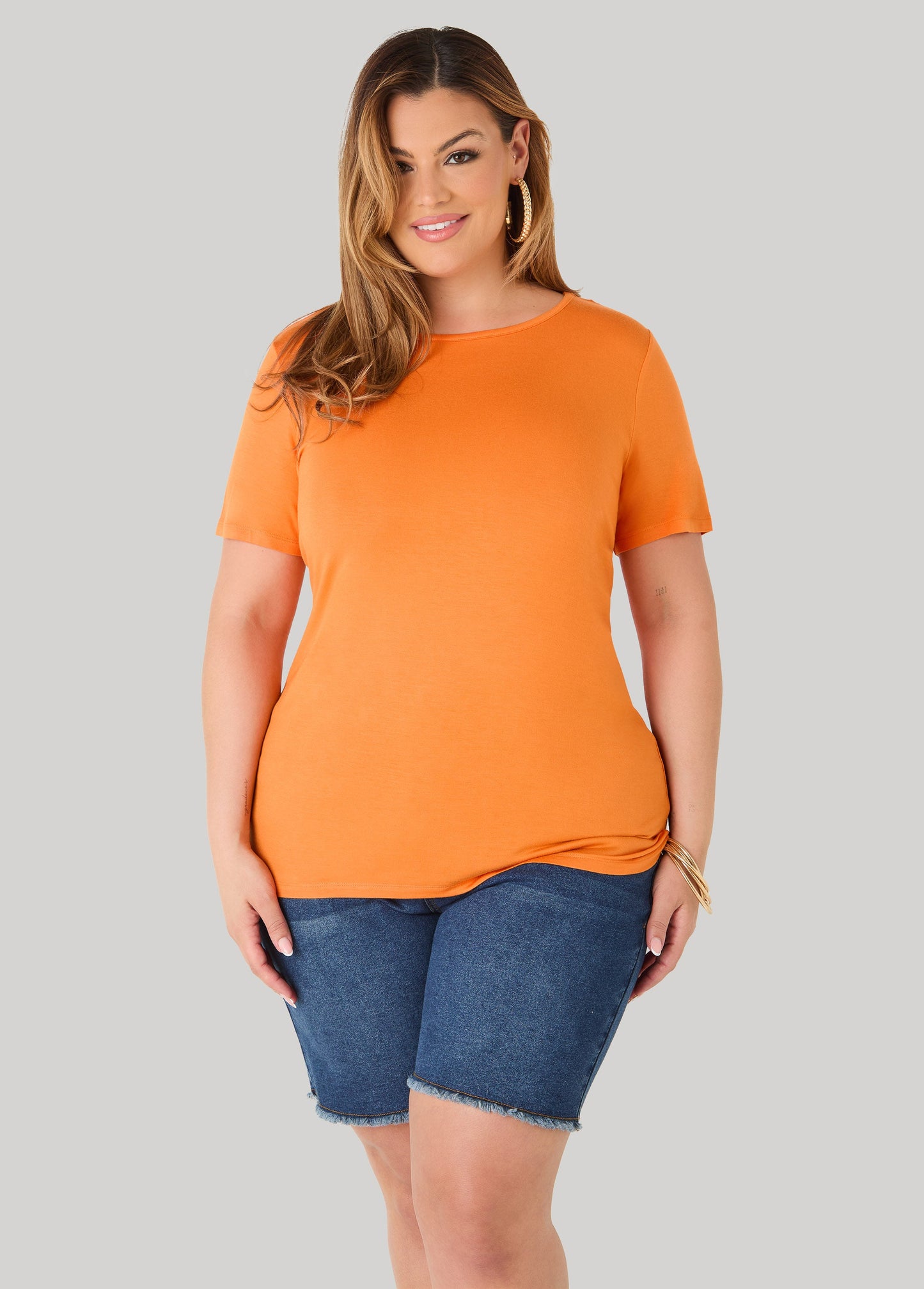 Ashley Stewart The Basic Jersey Crewneck Tee Calypso Coral