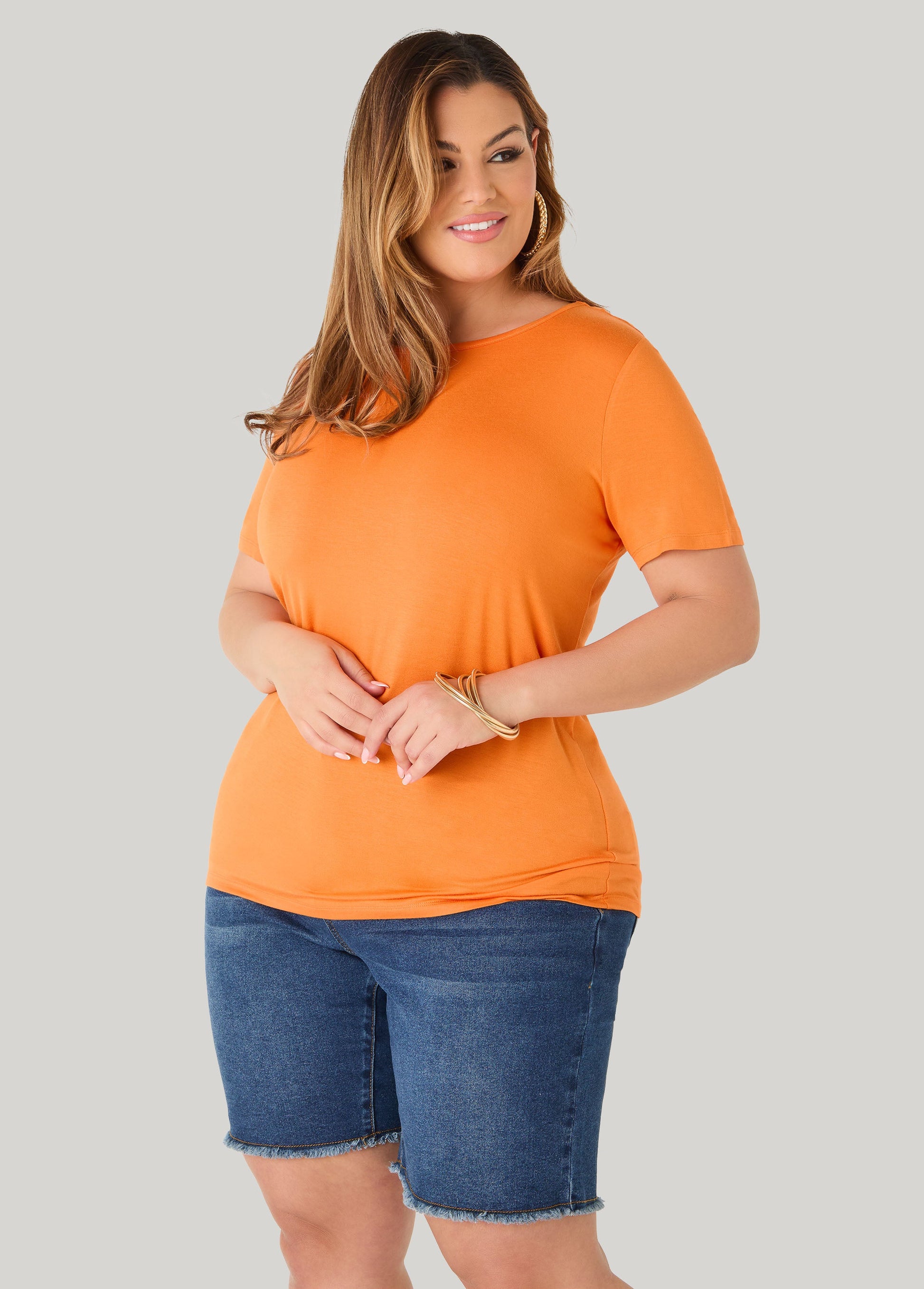 Ashley Stewart The Basic Jersey Crewneck Tee Calypso Coral