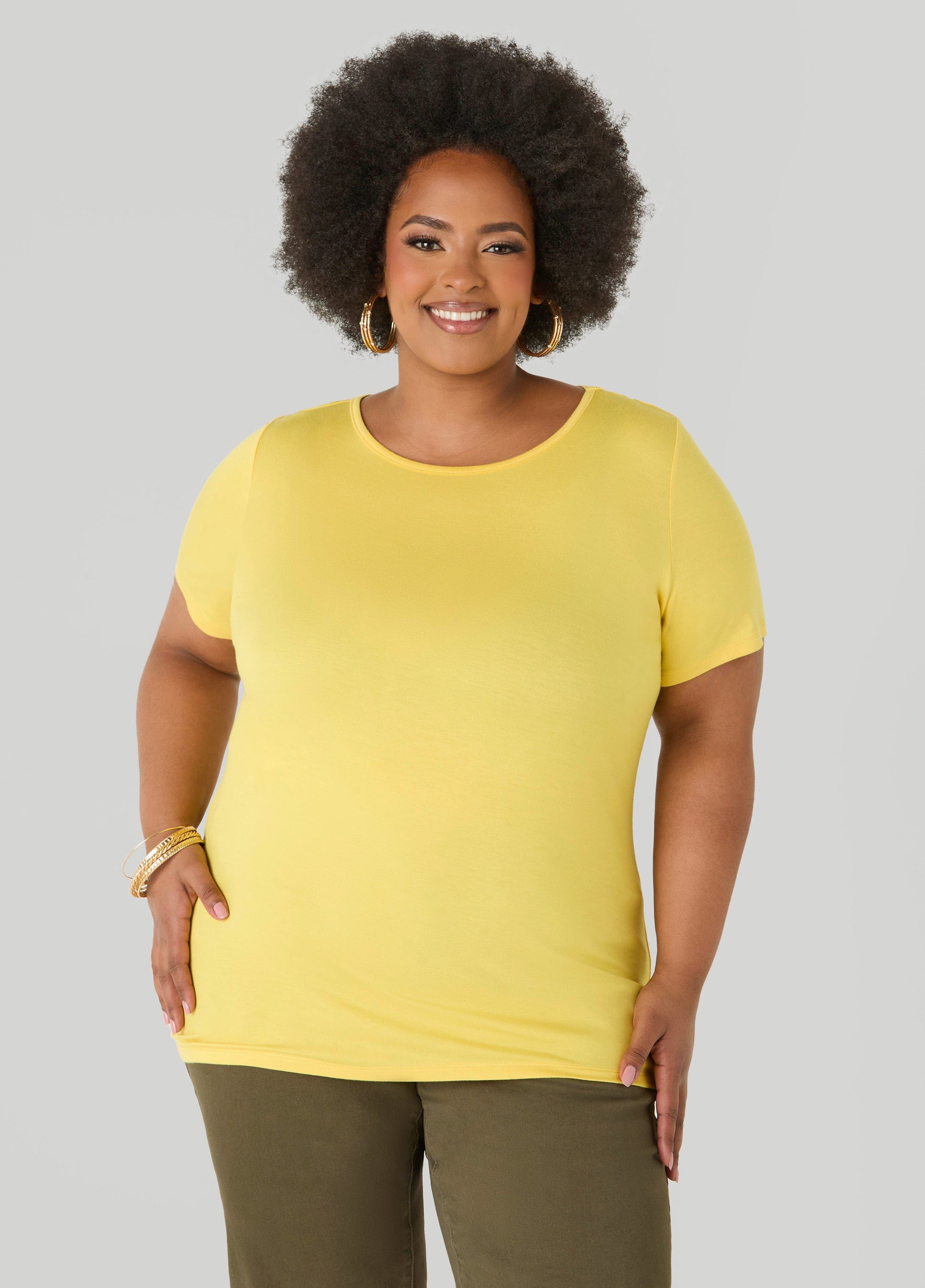 Ashley Stewart The Basic Jersey Crewneck Tee Calypso Coral