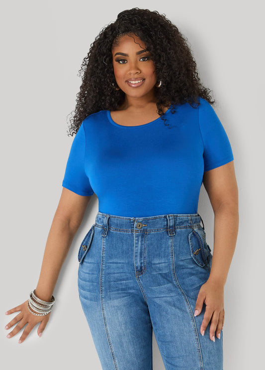 Ashley Stewart Basic Crewneck Jersey Tee Victoria Blue