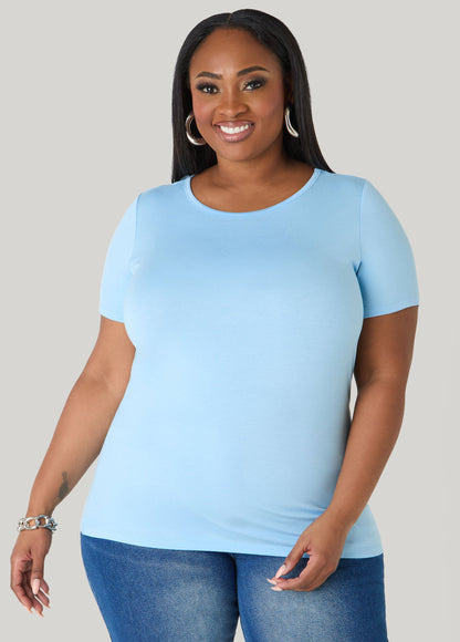 Ashley Stewart Basic Crewneck Jersey Tee Victoria Blue