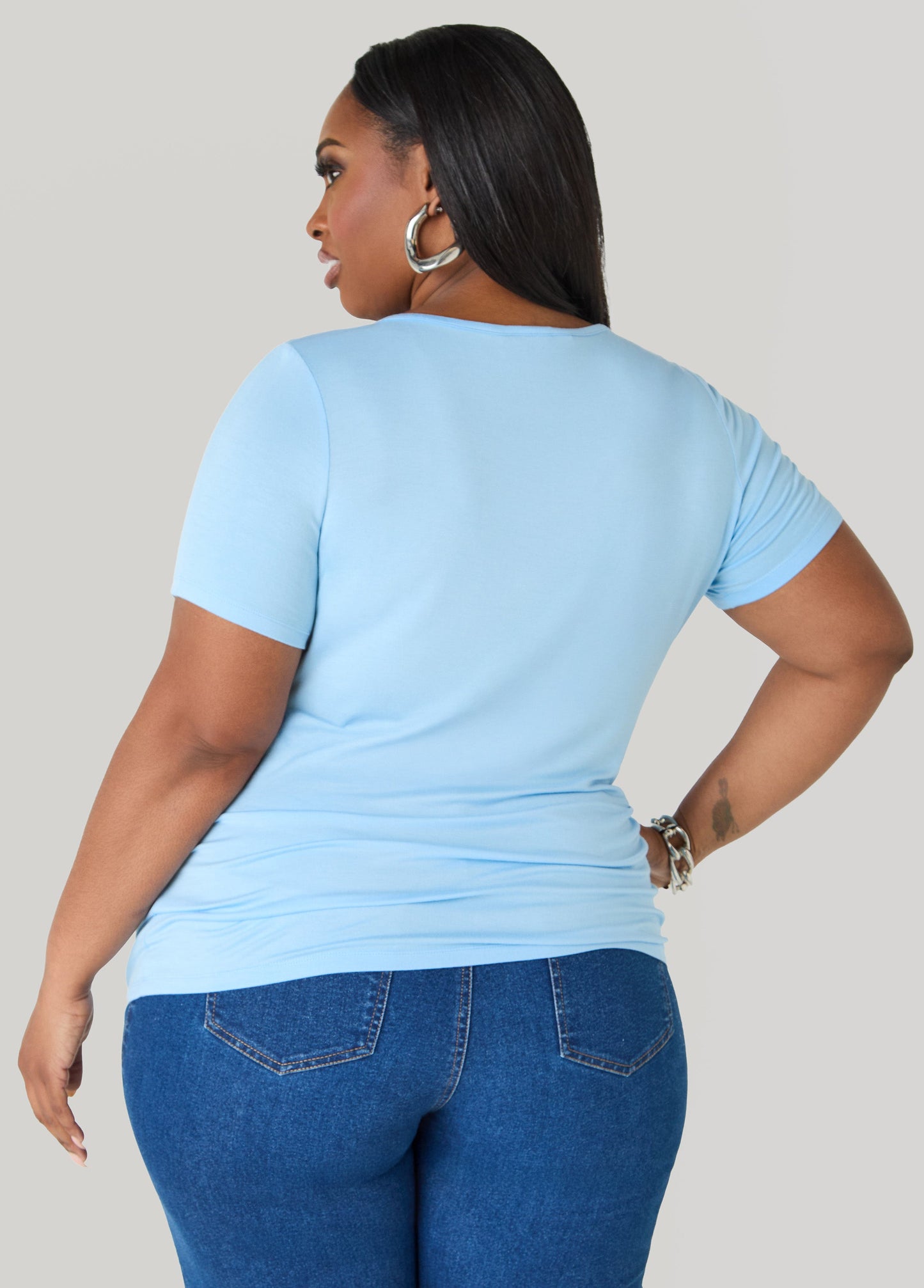 Ashley Stewart Basic Crewneck Jersey Tee Victoria Blue