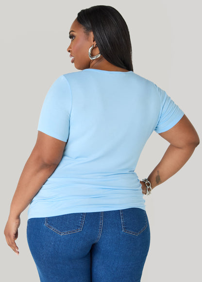 Ashley Stewart Basic Crewneck Jersey Tee Victoria Blue