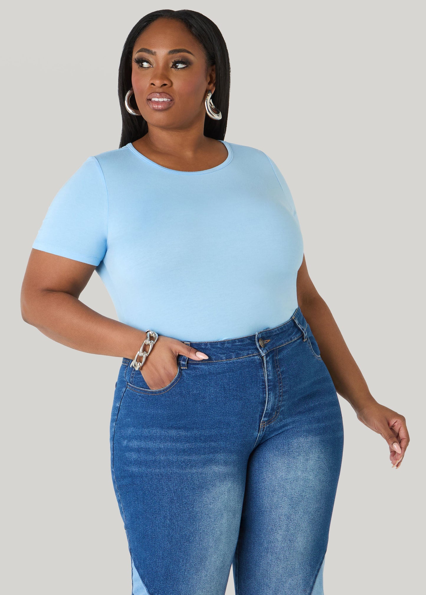 Ashley Stewart Basic Crewneck Jersey Tee Victoria Blue