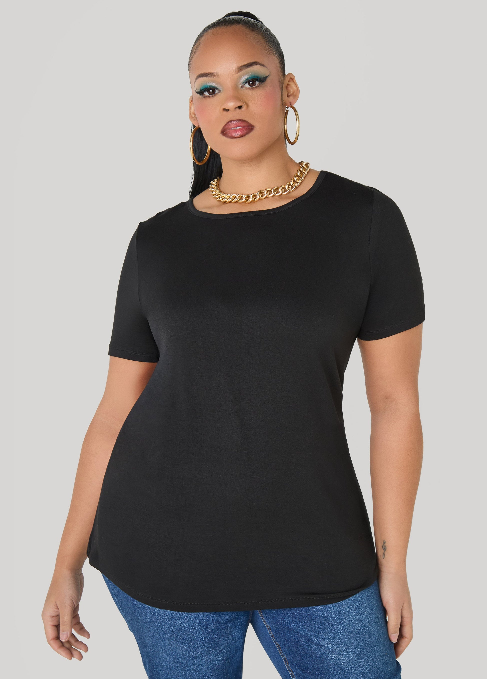 Ashley Stewart Basic Crewneck Jersey Tee Victoria Blue