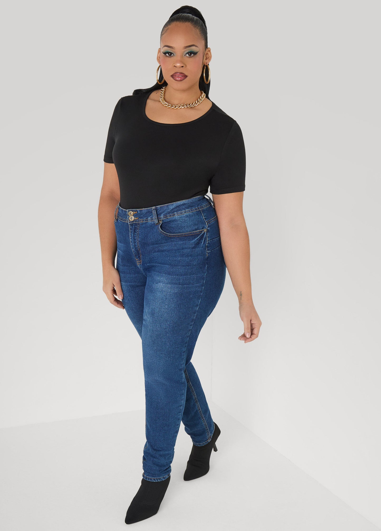 Ashley Stewart Basic Crewneck Jersey Tee Victoria Blue