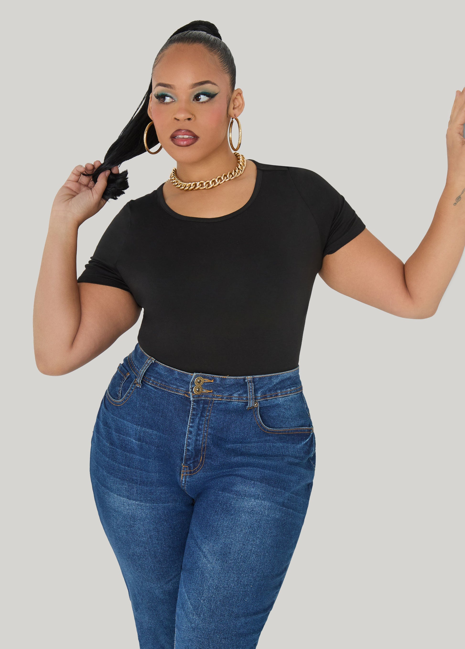 Ashley Stewart Basic Crewneck Jersey Tee Victoria Blue