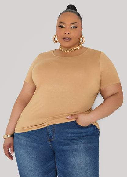 Ashley Stewart Basic Crewneck Jersey Tee Victoria Blue