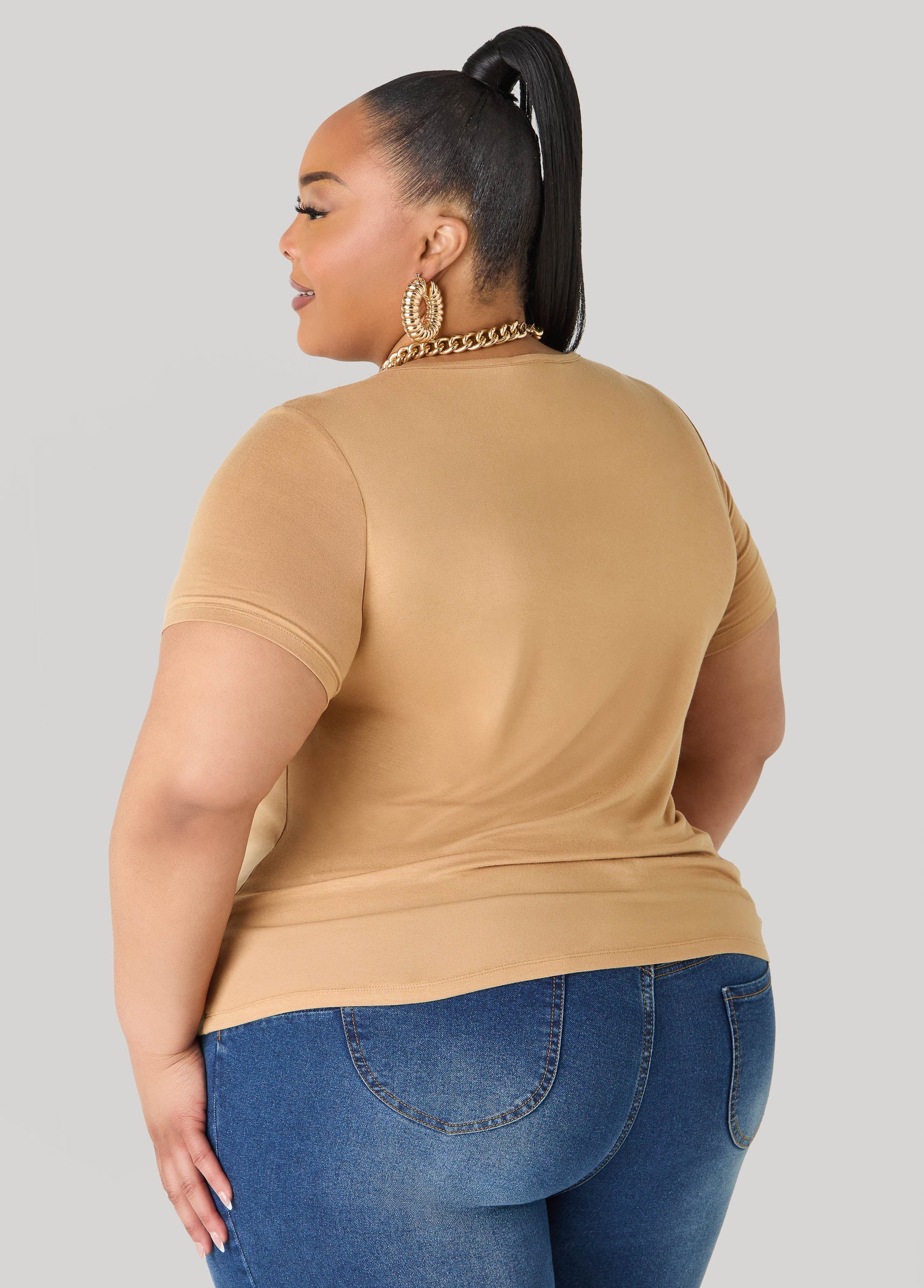 Ashley Stewart Basic Crewneck Jersey Tee Victoria Blue