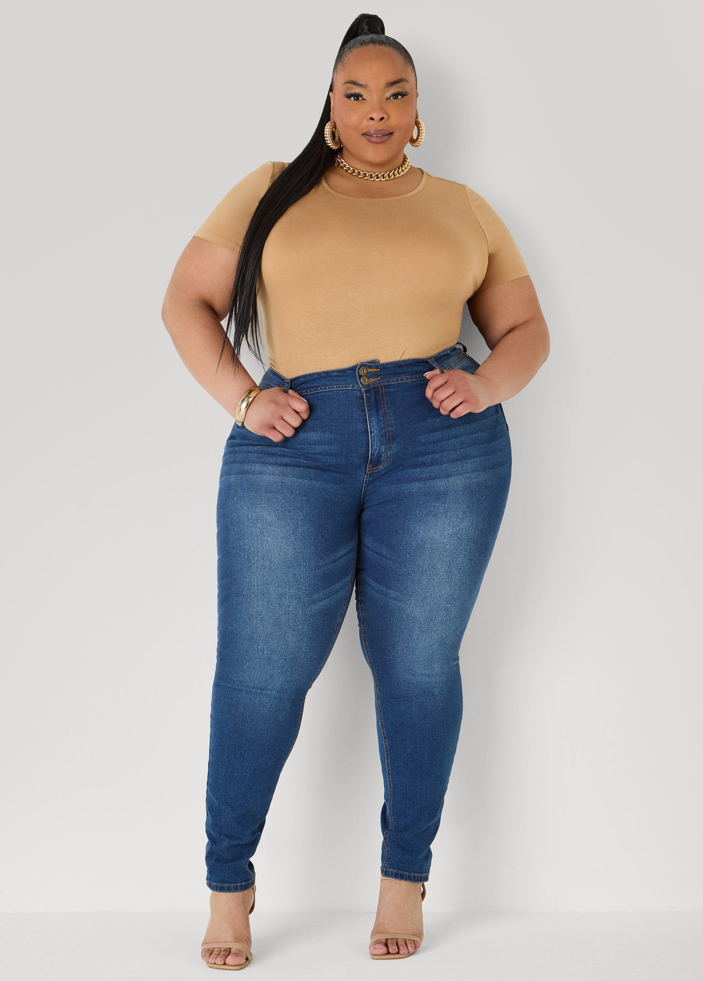 Ashley Stewart Basic Crewneck Jersey Tee Victoria Blue
