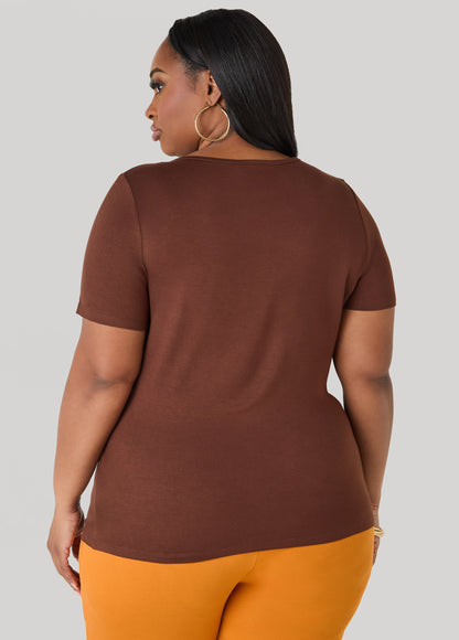 Ashley Stewart Basic Crewneck Jersey Tee Victoria Blue