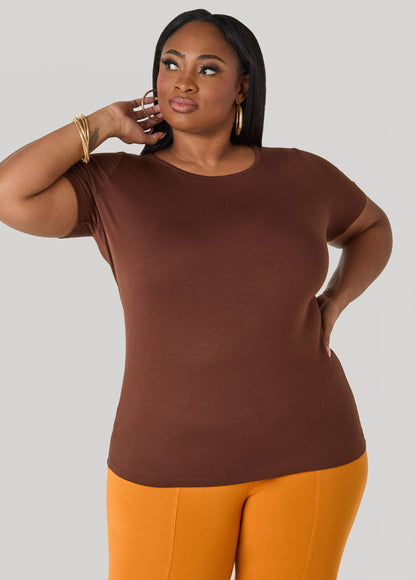 Ashley Stewart Basic Crewneck Jersey Tee Victoria Blue
