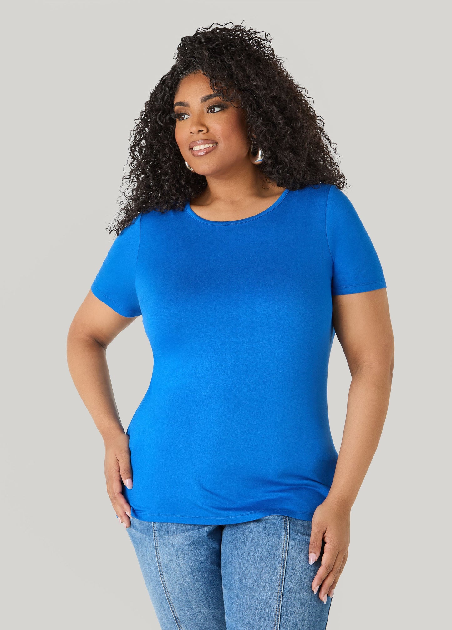 Ashley Stewart Basic Crewneck Jersey Tee Victoria Blue