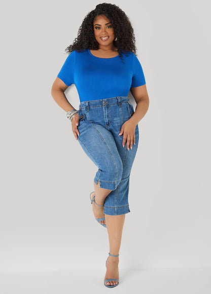 Ashley Stewart Basic Crewneck Jersey Tee Victoria Blue