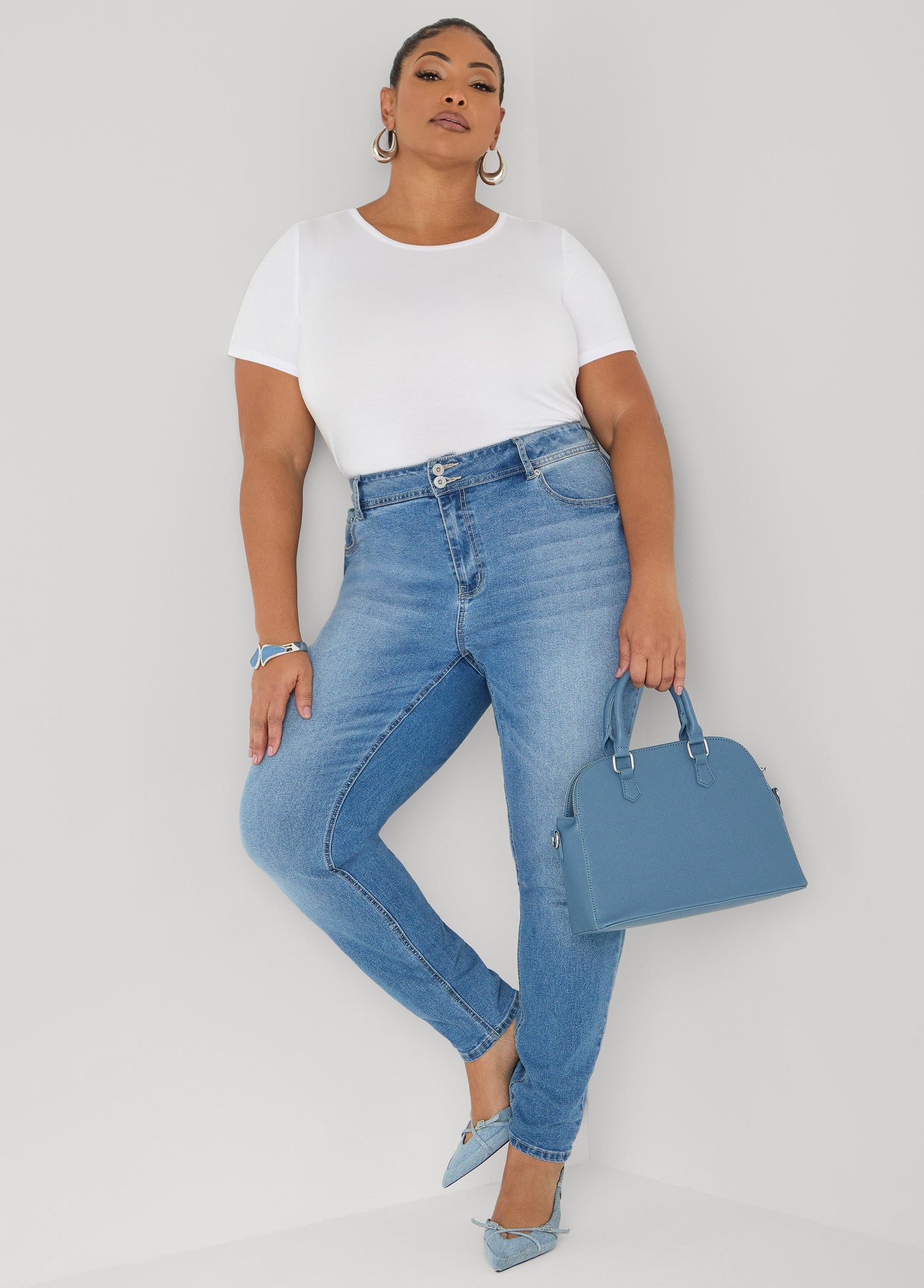 Ashley Stewart Basic Crewneck Jersey Tee Victoria Blue