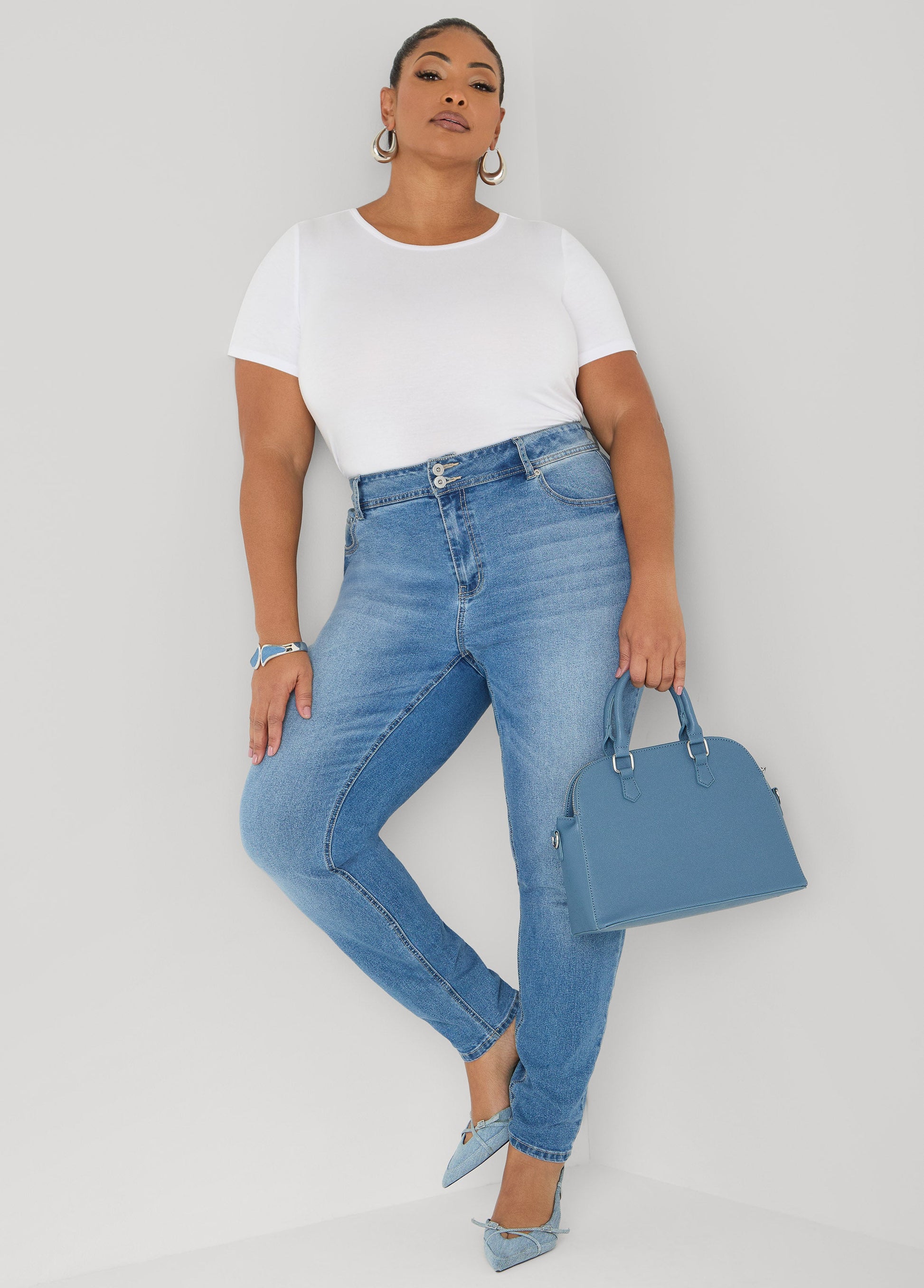 Ashley Stewart Basic Crewneck Jersey Tee Victoria Blue