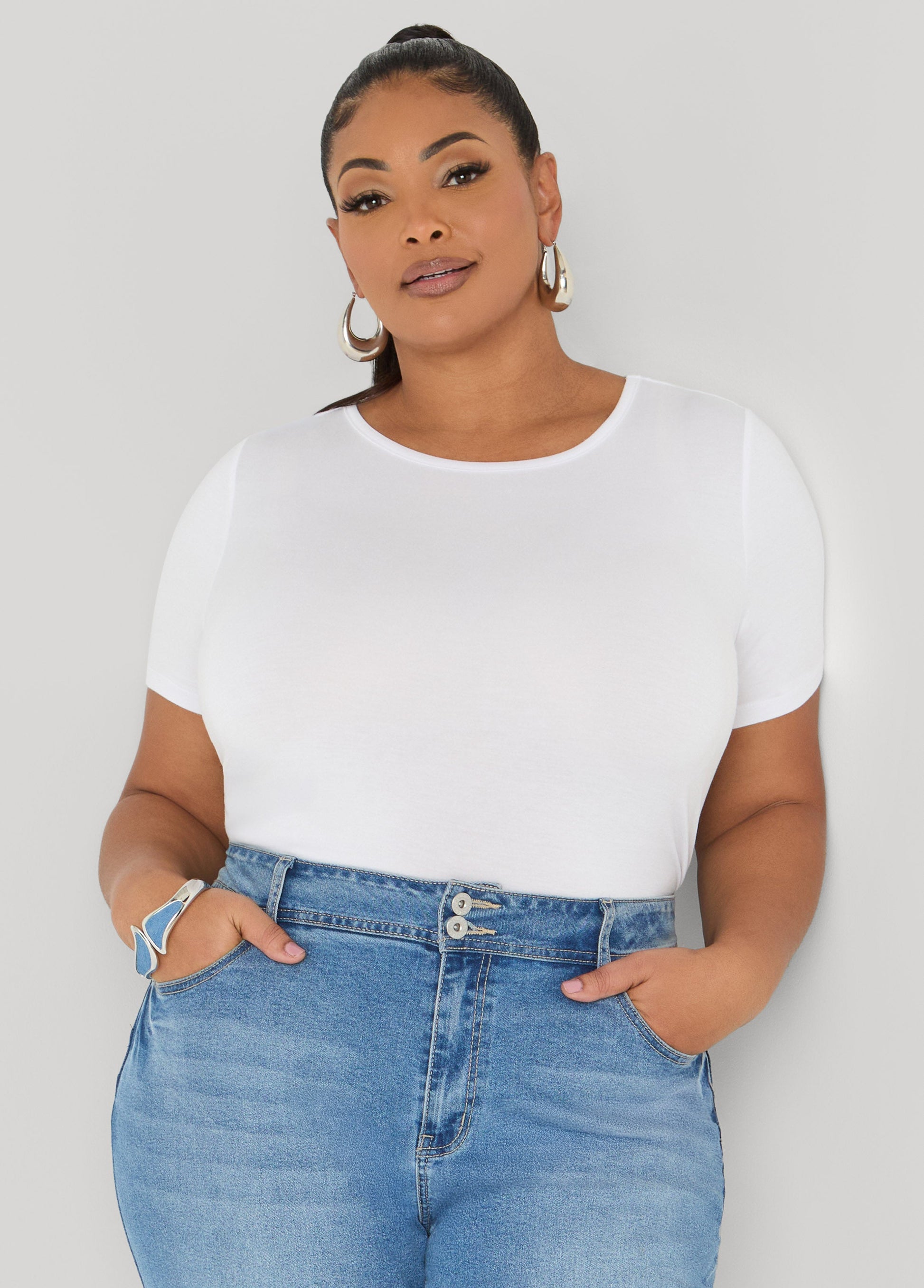 Ashley Stewart Basic Crewneck Jersey Tee Victoria Blue